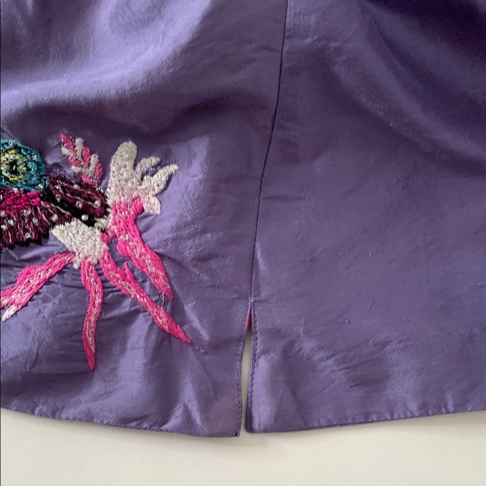 Vintage Anage Silk Purple Embroidered Hummingbird Fully Lined Bird Jacket Size M - Picture 7 of 9